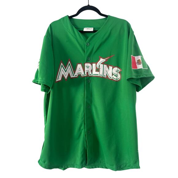 Miami Marlins stunning green jersey with Mexican flag mint condition Sz XL - Picture 1 of 7